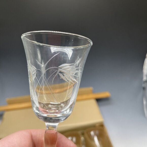 Vintage Radio Brand Japan Hand‎ Crafted Fine Glass Appetite Etched 4oz Glasses - Picture 2 of 8
